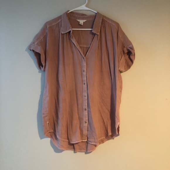 Woven Button Down Blouse - Short Sleeved - Picture 2 of 3